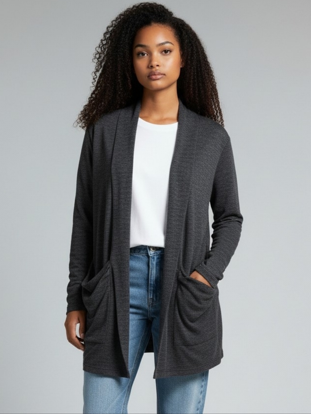 Ellumination By Nikki H parker Dark Gray Open Front Cardigan - L